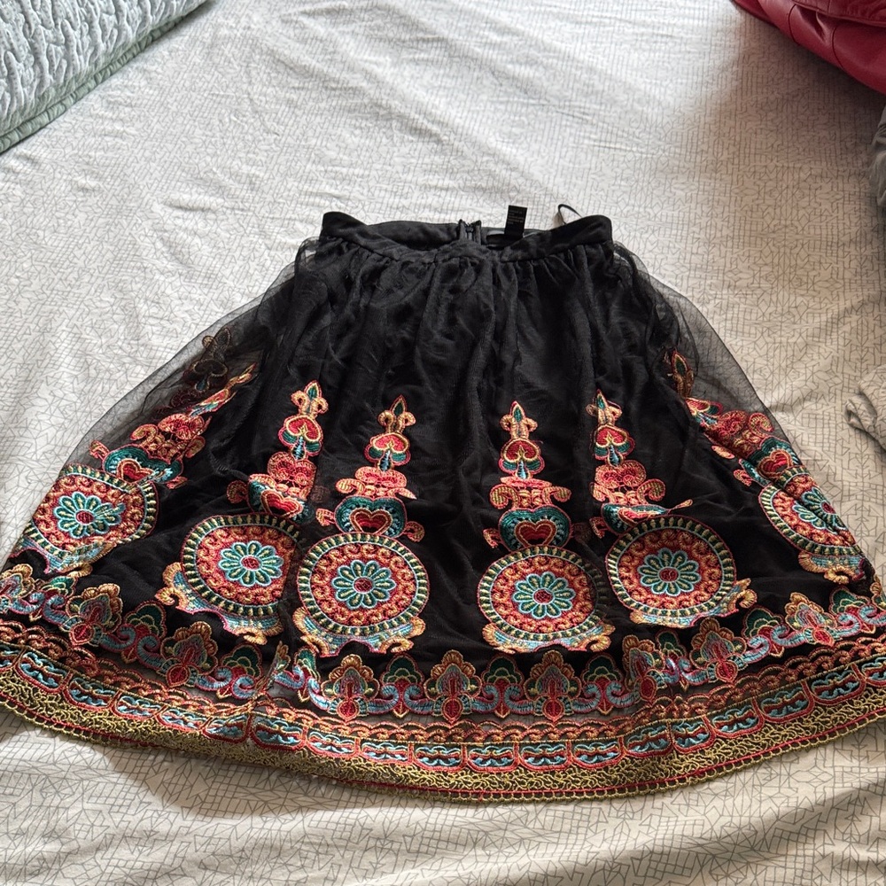 Forever 21 Black Skirt with Colorful Embroidery